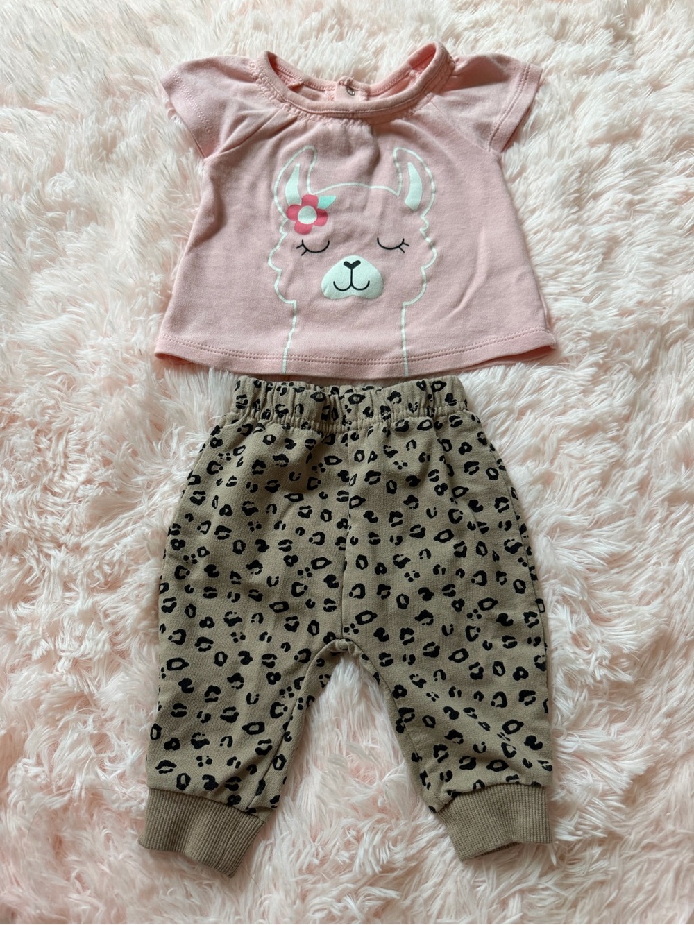 Baby girl llama shirt and cheetah print pant’s